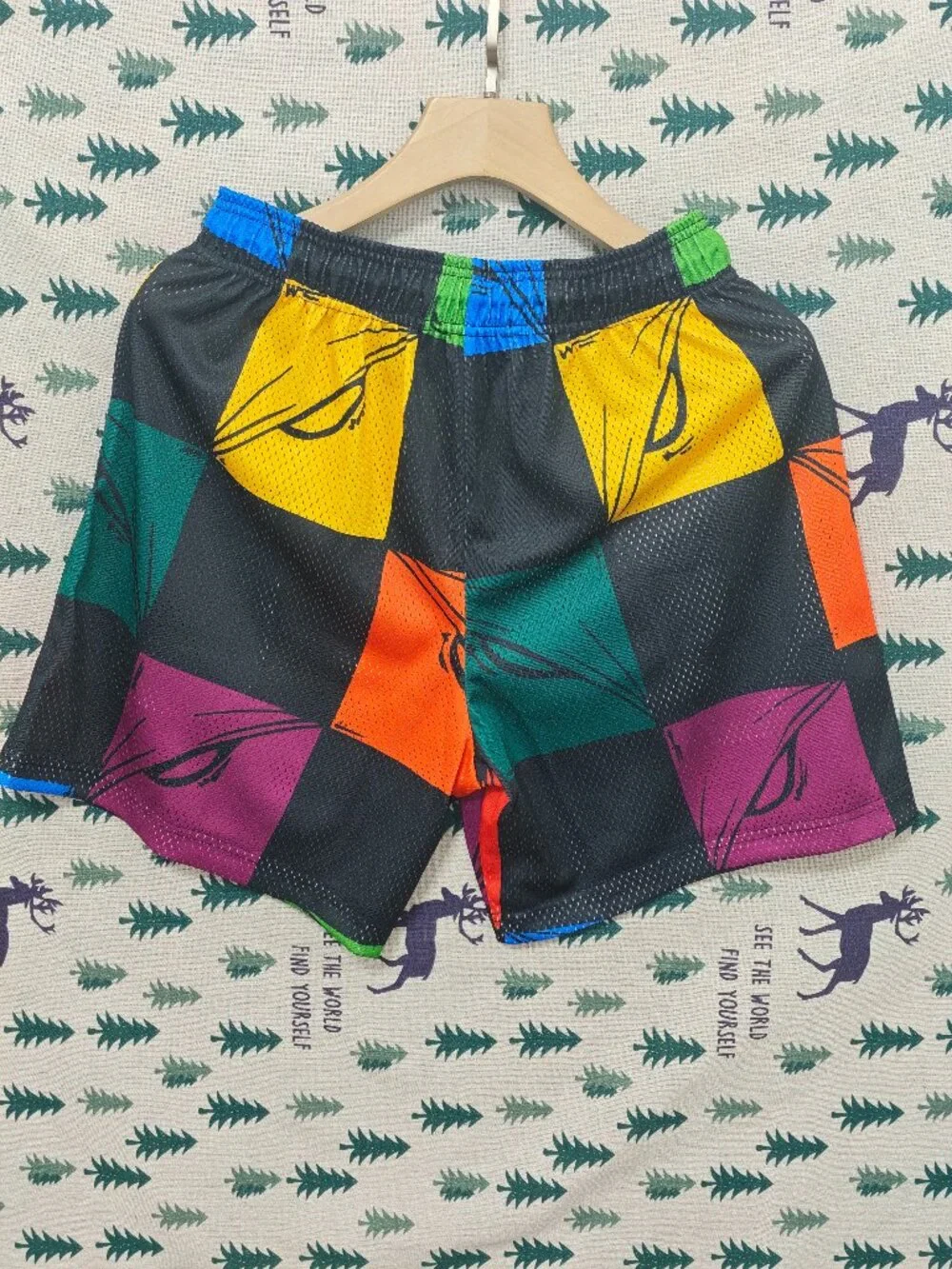 Colorblock Mesh Men’s Shorts with Multicolor Patchwork
